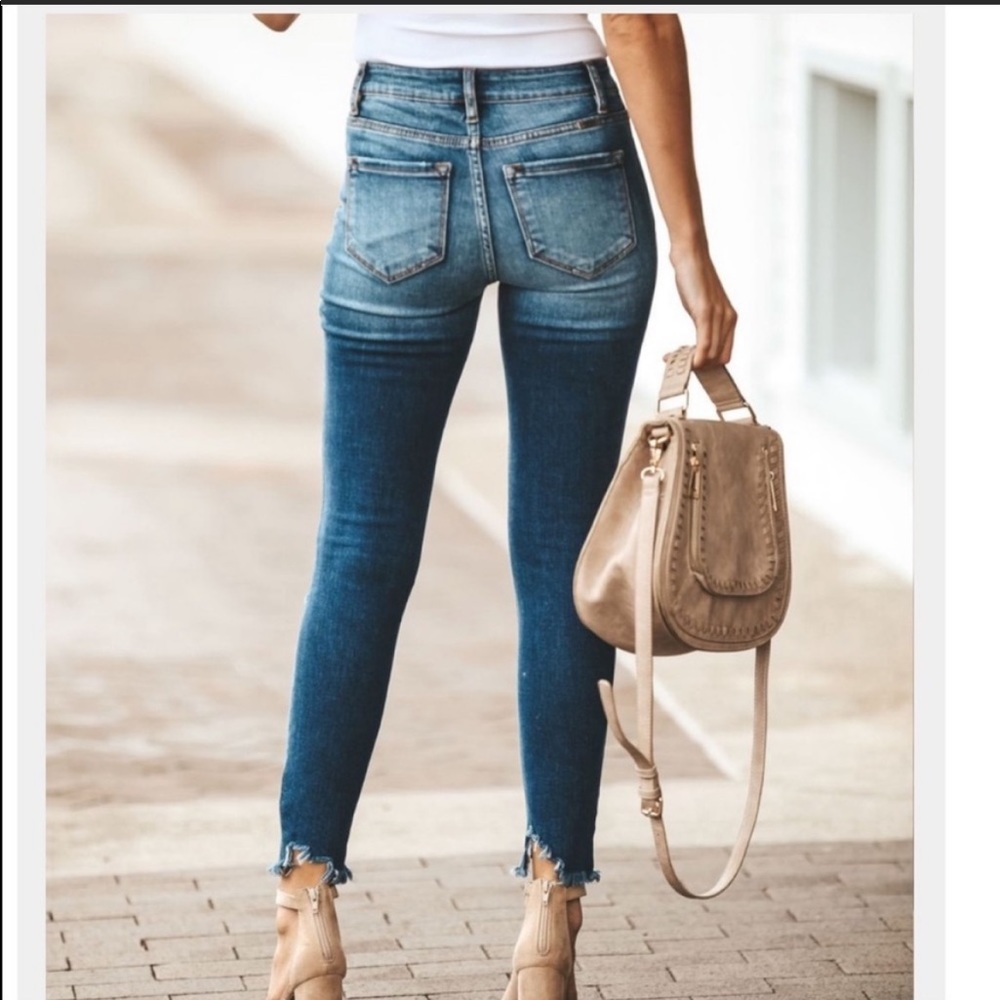 KanCan Women's Skinny Distressed Blue Jeans - Picture 2 of 8